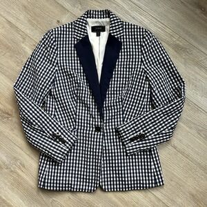 J‎ Crew Blazer Jacket Womens Size 4 Parke Navy Blue Cream Gingham Plaid